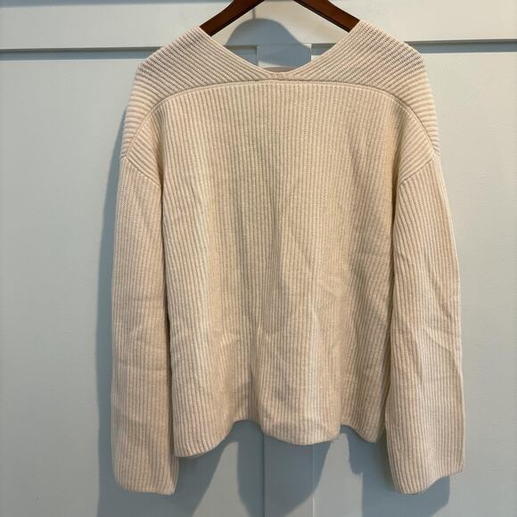 Everlane Sweater Womens Large Cream 100% Cashmere Soft V-Neck Rib Knit Relaxed - Picture 5 of 7